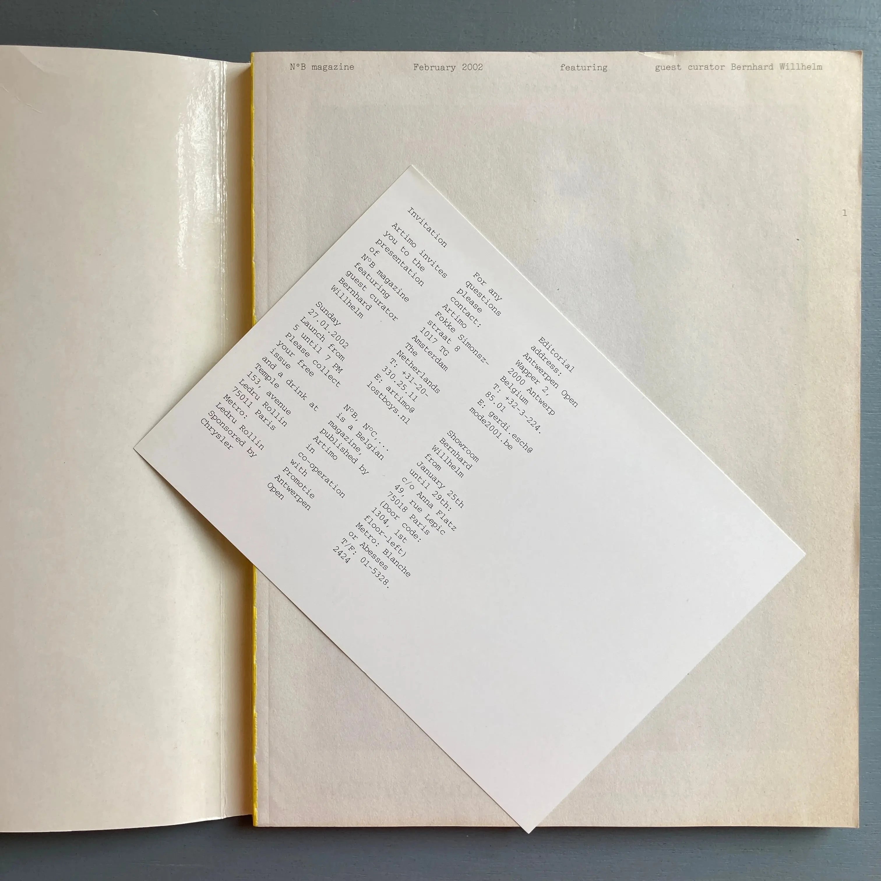 N°B magazine Featuring Bernhard Willhelm A Magazine curated by N°B featuring Bernhard Willhelm - 2002