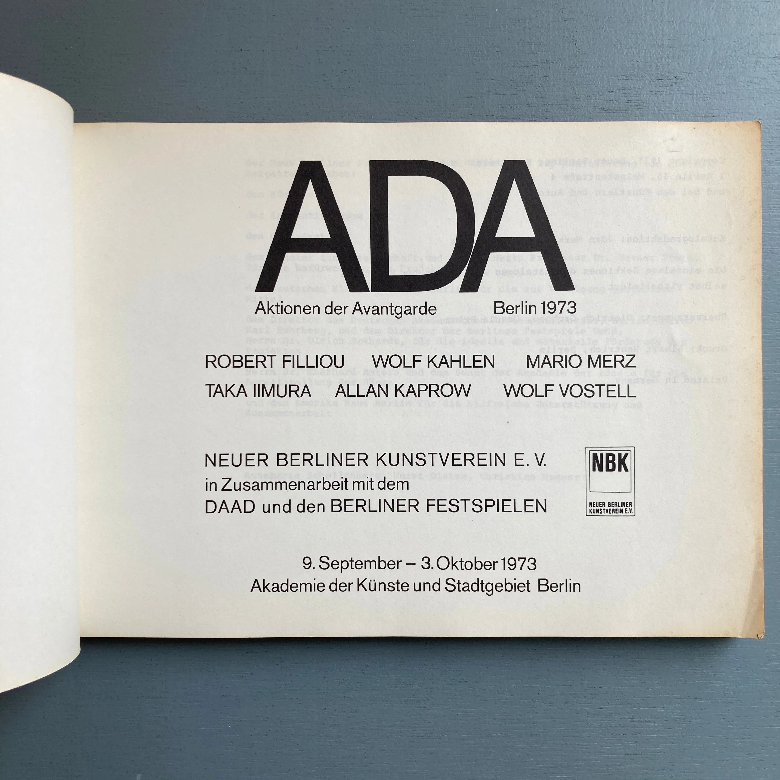 ADAKatalog Aktionen Der Avantgarde Berlin 1973 NBK 1973 Saint