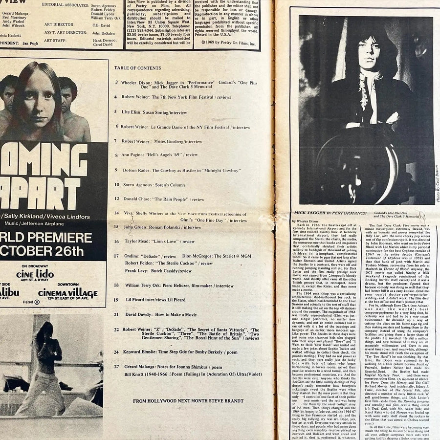 Andy Warhol - Interview Magazine Vol1 No2 - Poetry On Films, Inc 1969 Saint-Martin Bookshop