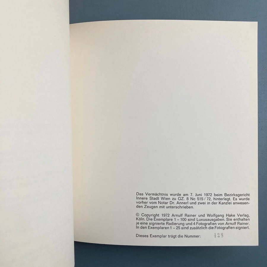 Arnulf Rainer - Vermächtnis - Hake Verlag 1972 - Saint-Martin Bookshop