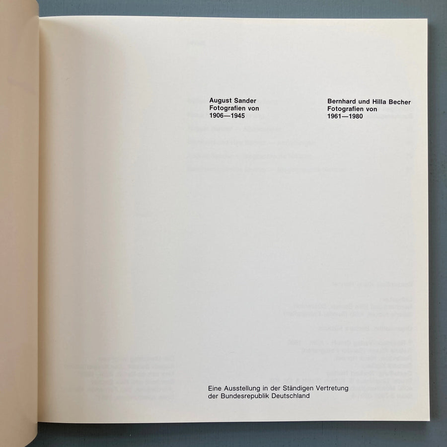 August Sander / Bernhard & Hilla Becher - Eine Ausstellung in der Ständigen Vertretung der Bundesrepublik Deutschland - Rheinland-Verlag GmbH 1980 Saint-Martin Bookshop