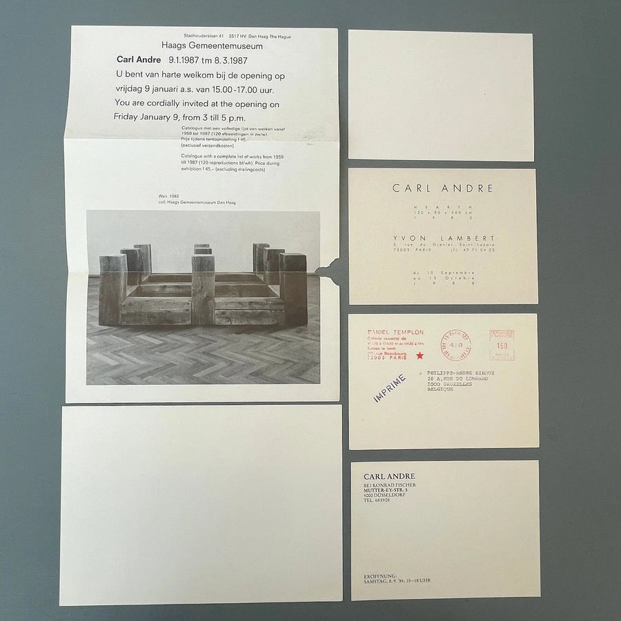 Carl Andre ephemera's - Late 80's Paris, Dusselorf & Den Haag - Saint-Martin Bookshop