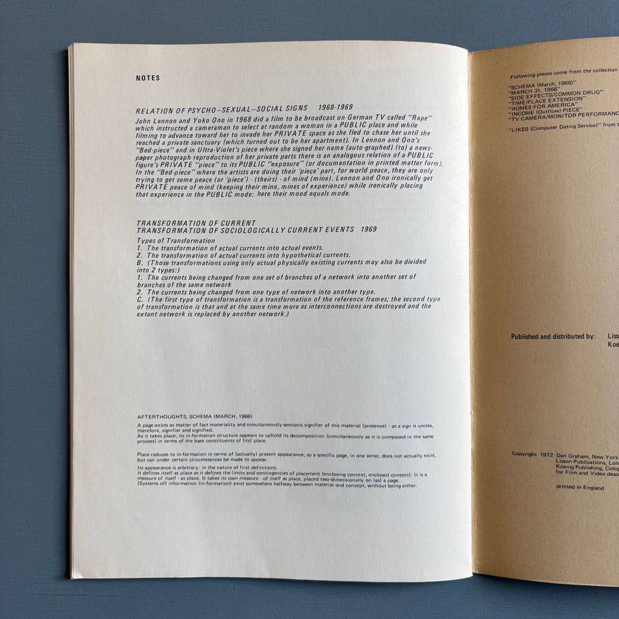Dan Graham - aka 1966 Schema (March 1966) - Dan Graham/Lisson/Koenig 1972 - Saint-Martin Bookshop