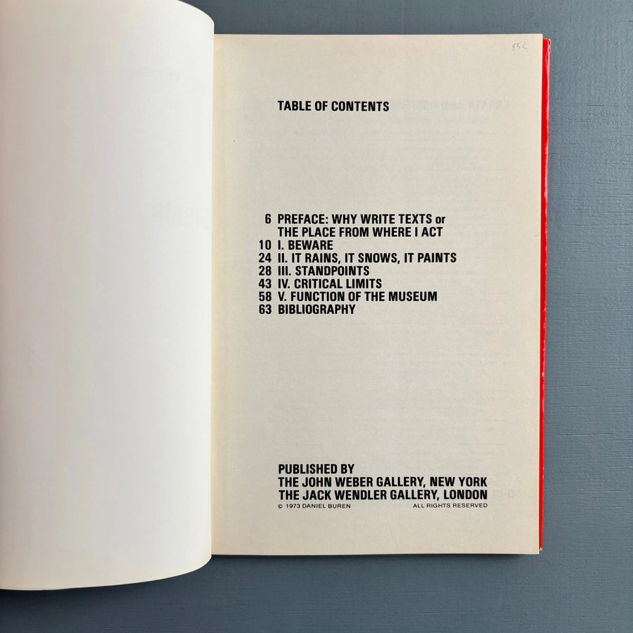 Daniel Buren - Five Texts - John Weber Gallery, Jack Wendler Gallery 1973 - Saint-Martin Bookshop