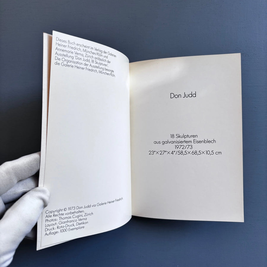 Don Judd - 18 Skulpturen 1972/73 - Galerie Heiner Friedrich 1973 - Saint-Martin Bookshop
