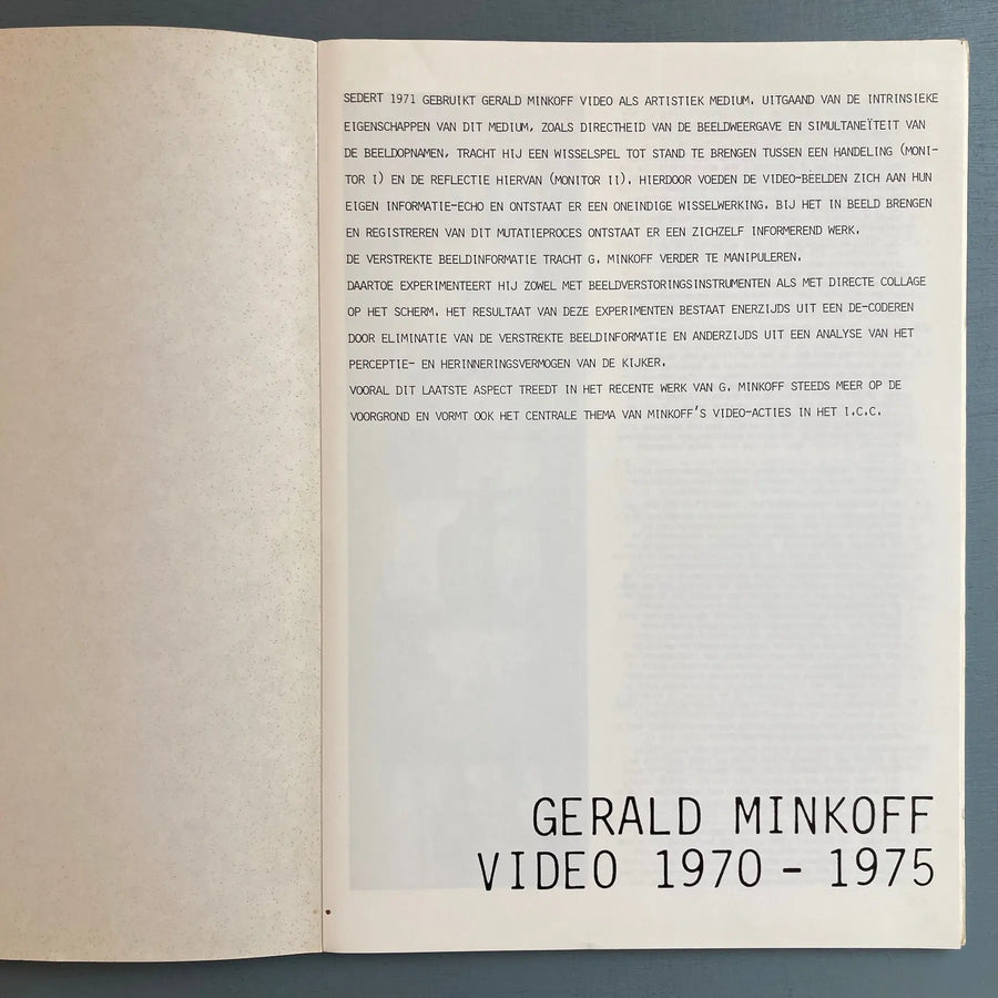 Gerald Minkoff - Video 1970-1975 - ICC Antwerpen 1975 - Saint-Martin Bookshop