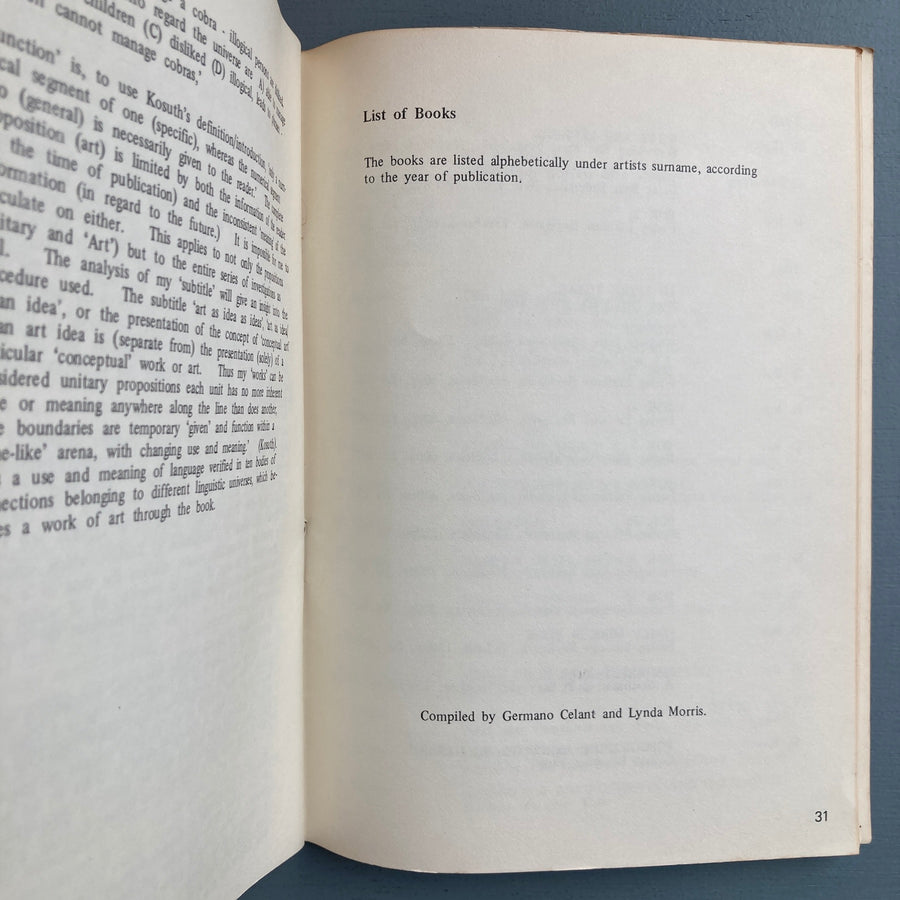 Germano Celant - Book as artwork 1960/1972 - Nigel Greenwood 1972 - Saint-Martin Bookshop