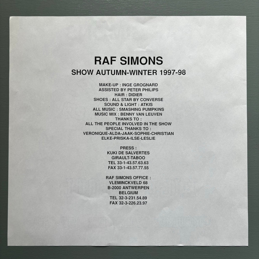 Raf Simons - Showroom Invitation - AW 1997-98 - Saint-Martin Bookshop