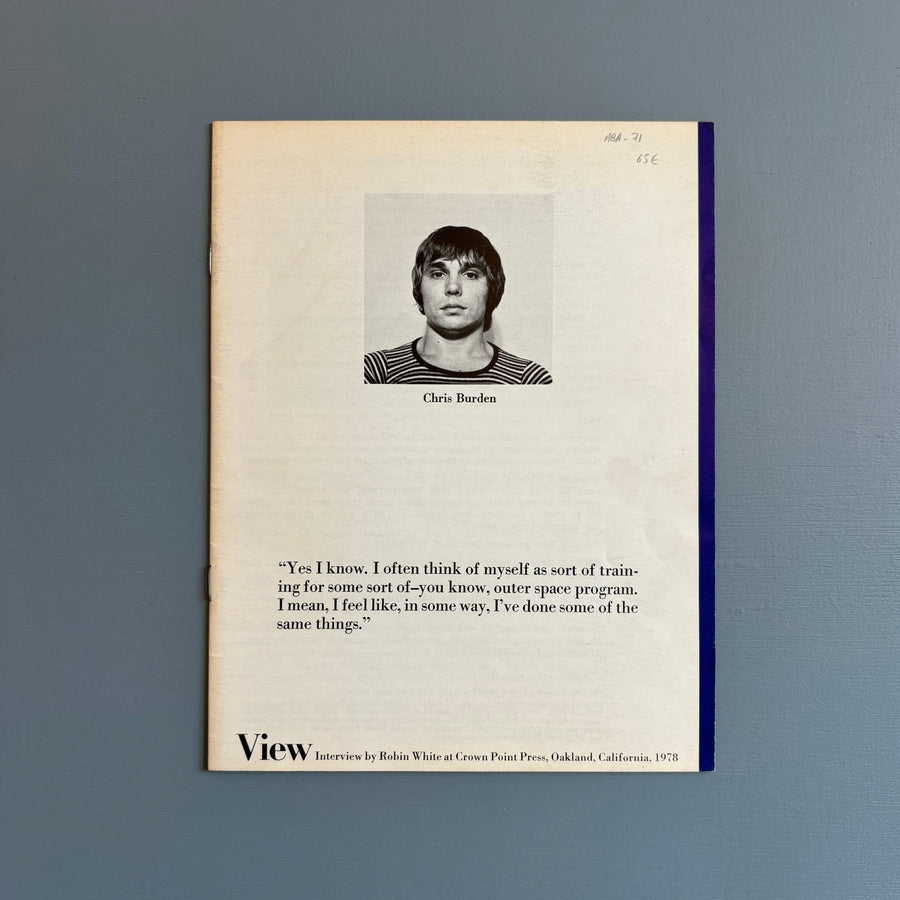 Chris Burden - View Vol. I No. 8 January 1978 - Saint-Martin Bookshop