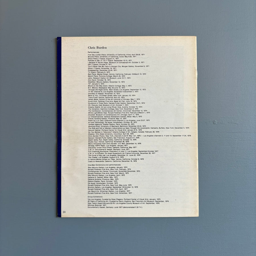 Chris Burden - View Vol. I No. 8 January 1978 - Saint-Martin Bookshop