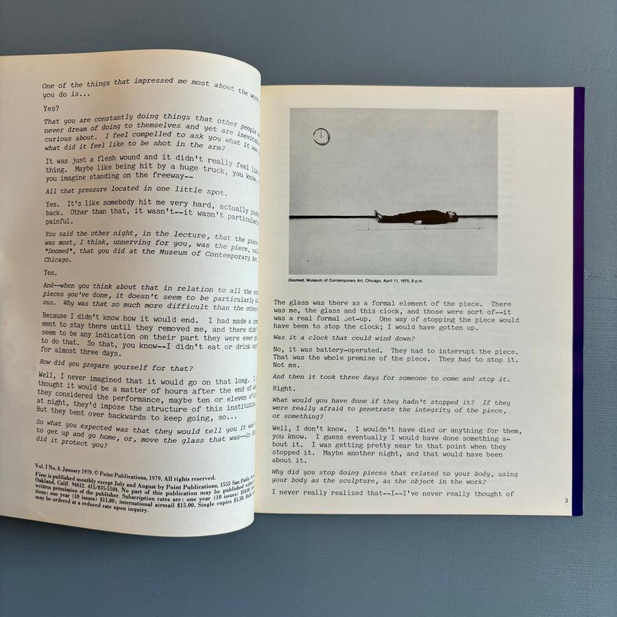 Chris Burden - View Vol. I No. 8 January 1978 - Saint-Martin Bookshop