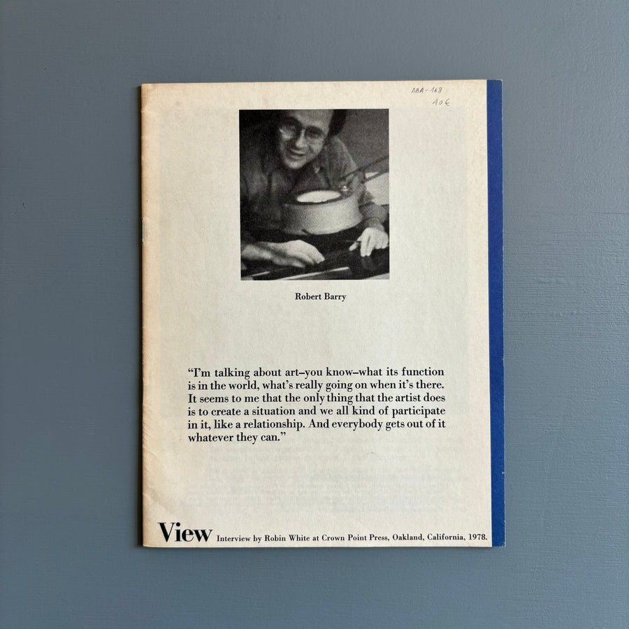 Robert Barry - View Vol. I No. 2 May 1978 - Saint-Martin Bookshop