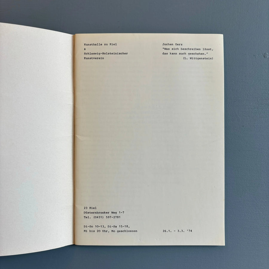 Jochen Gerz - Was Sich Beschreiben lasst das Kann auch Geschehen - Kunsthalle zu Keil 1974 - Saint-Martin Bookshop