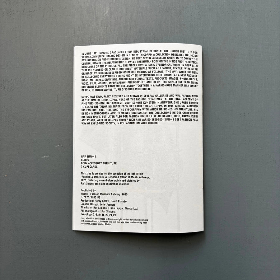 Raf Simons - Corpo. Body Accessory Furniture. 7 Cupboards - MoMu 2025 - Saint-Martin Bookshop