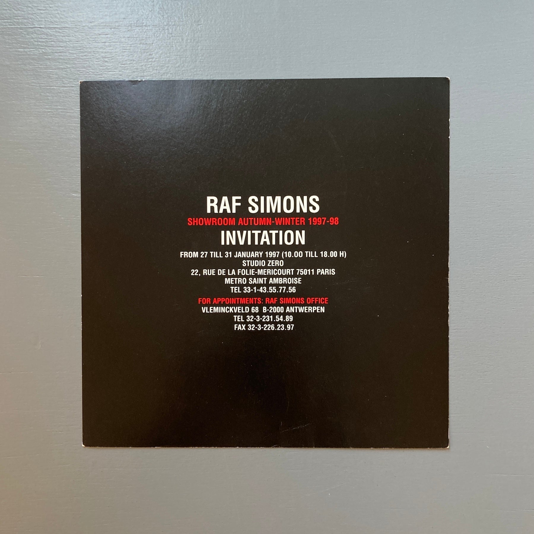 Raf Simons - Showroom Invitation - AW 1997-98 - Saint-Martin