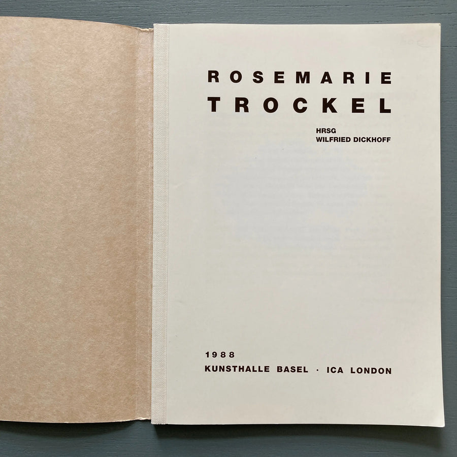 Rosemarie Trockel - Kunsthalle Basel / ICA London 1988 Saint-Martin Bookshop