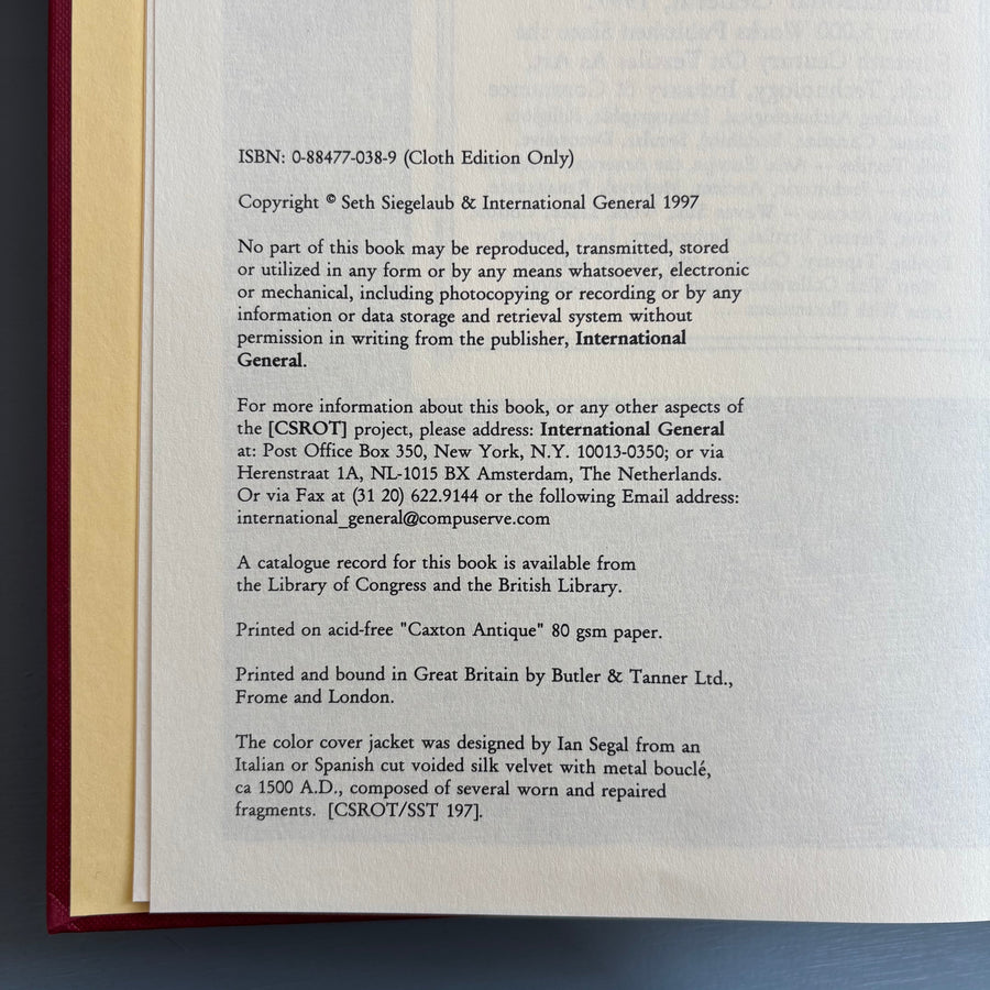 Seth Siegelaub - Bibliographica Textilia Historiae - International General 1997 - Saint-Martin Bookshop