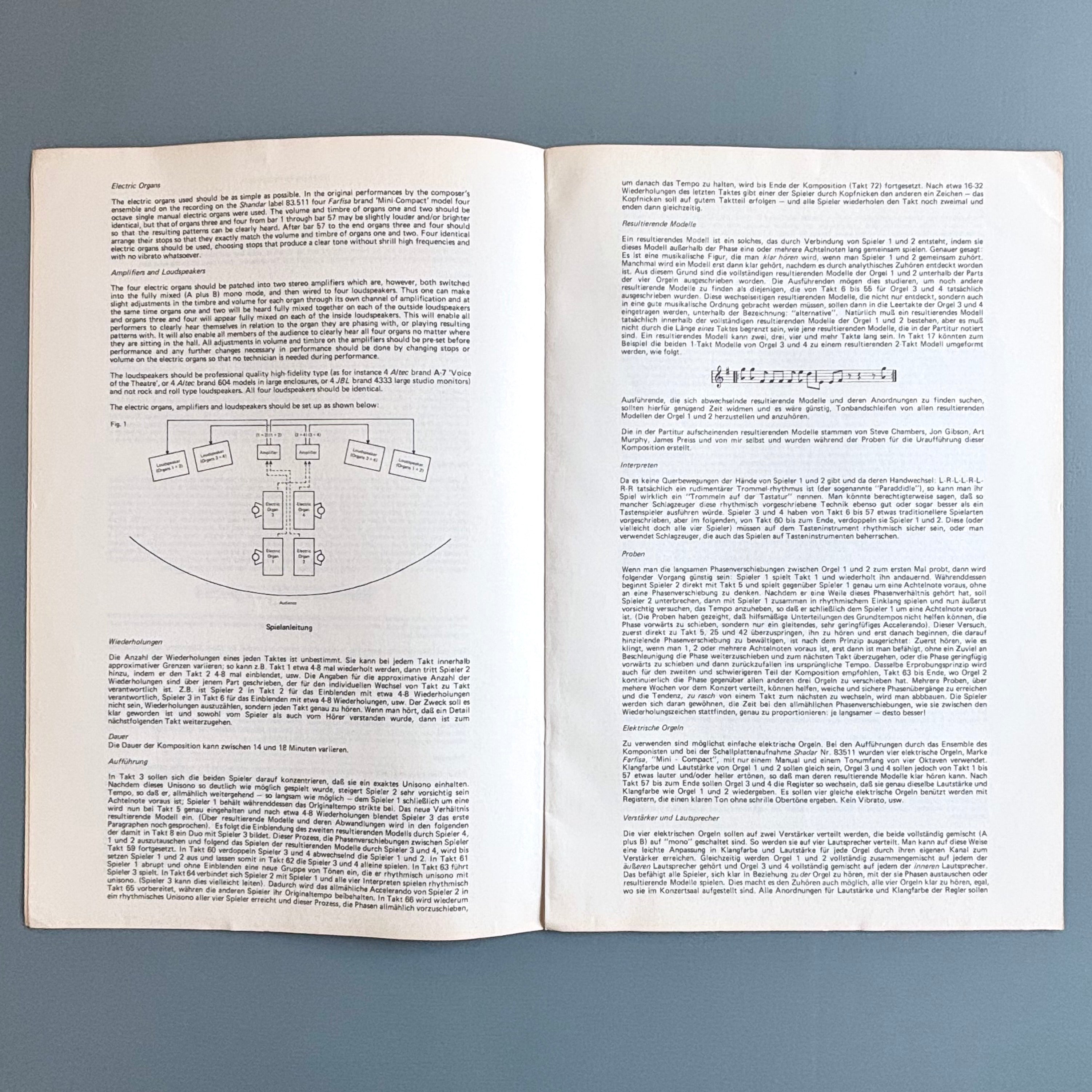 Steve Reich - Set of 5 playing score - Universal Edition 1979-1980