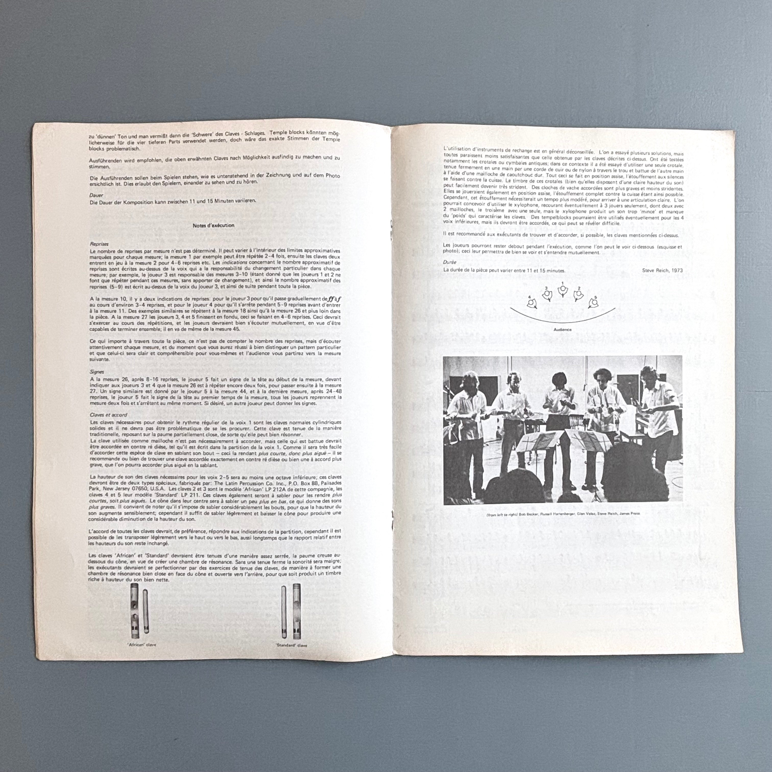 Steve Reich - Set of 5 playing score - Universal Edition 1979-1980