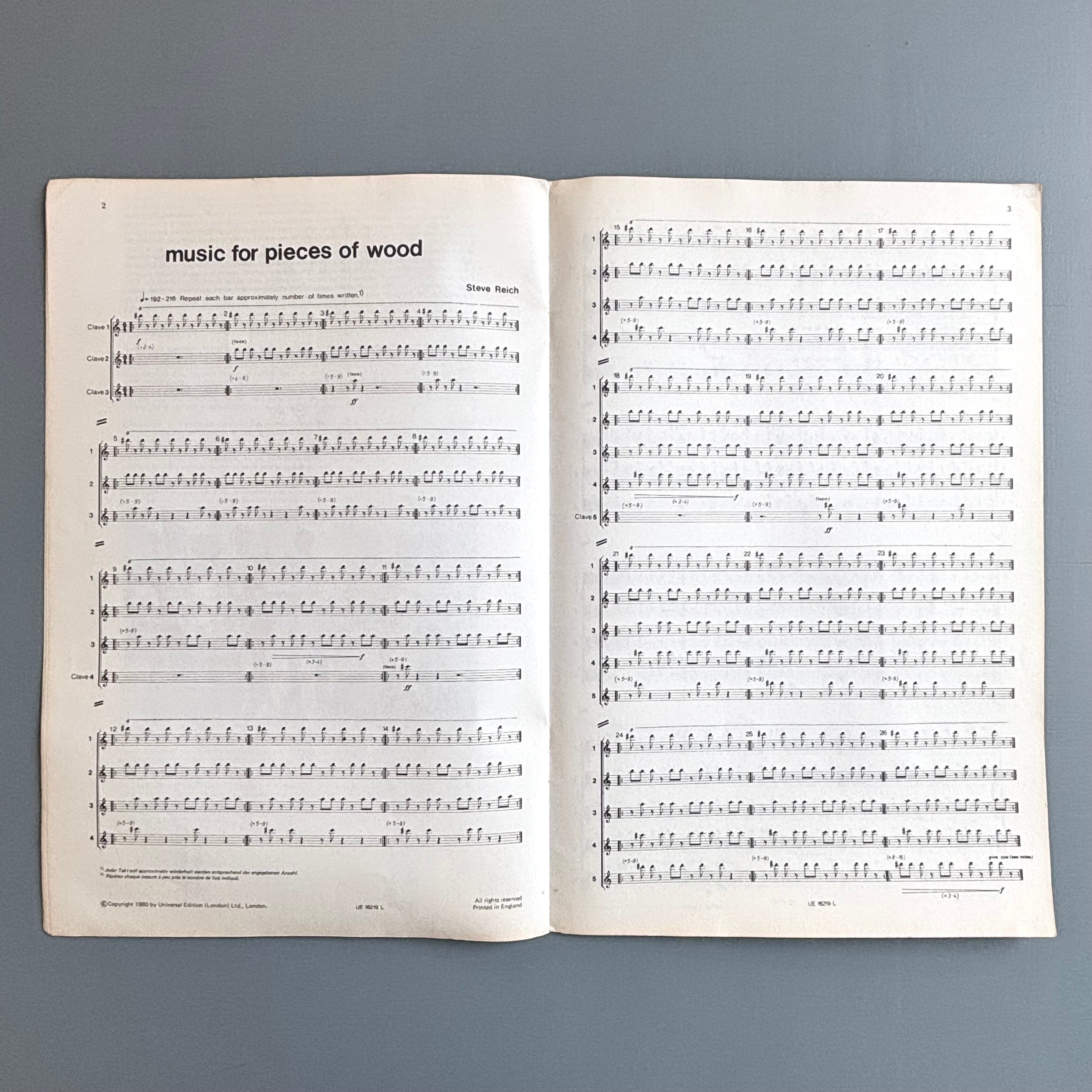 Steve Reich - Set of 5 playing score - Universal Edition 1979-1980