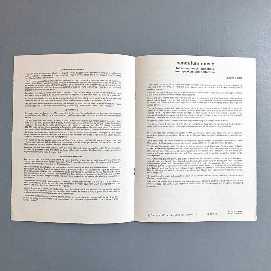 Steve Reich - Set of 5 playing score - Universal Edition 1979-1980