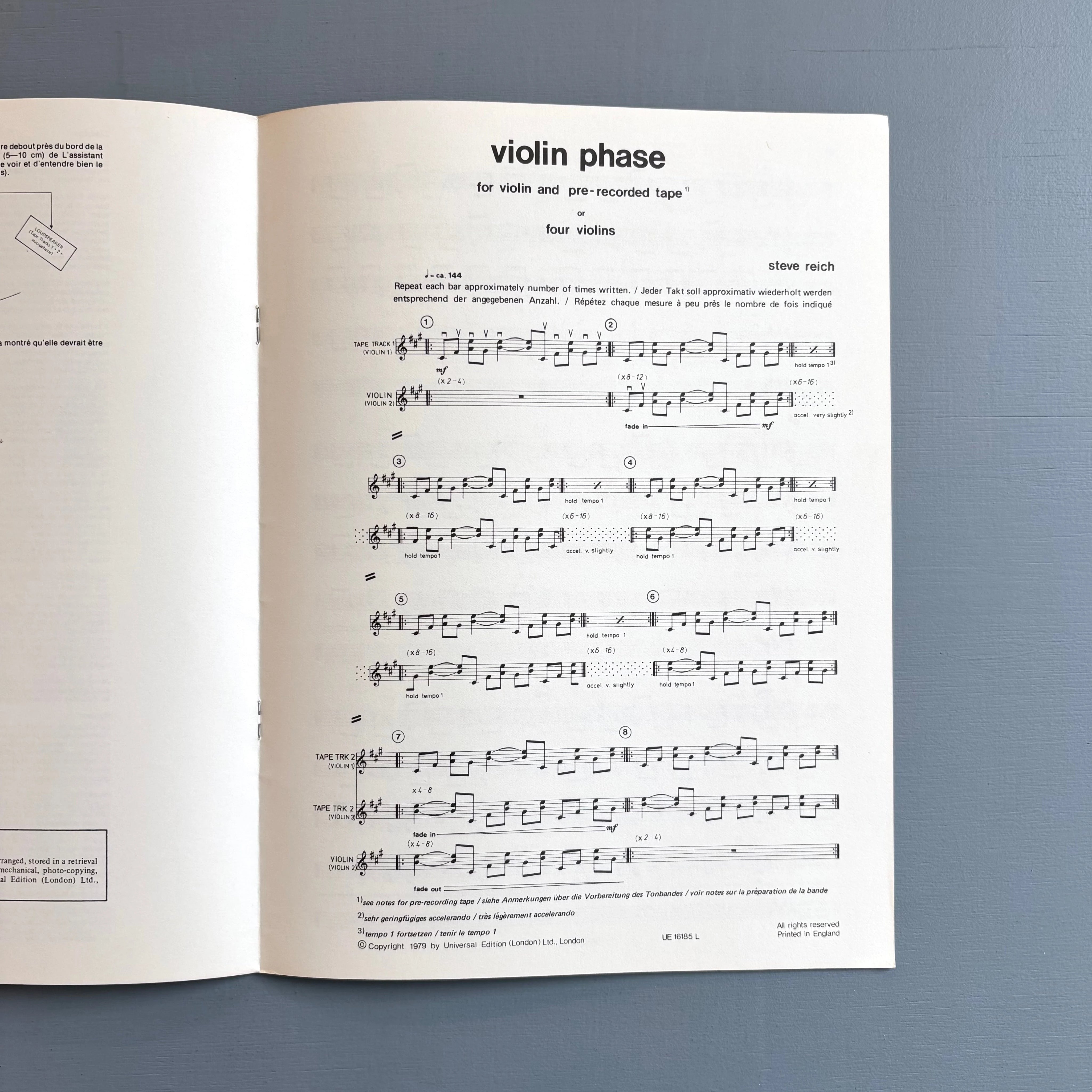 Steve Reich - Set of 5 playing score - Universal Edition 1979-1980