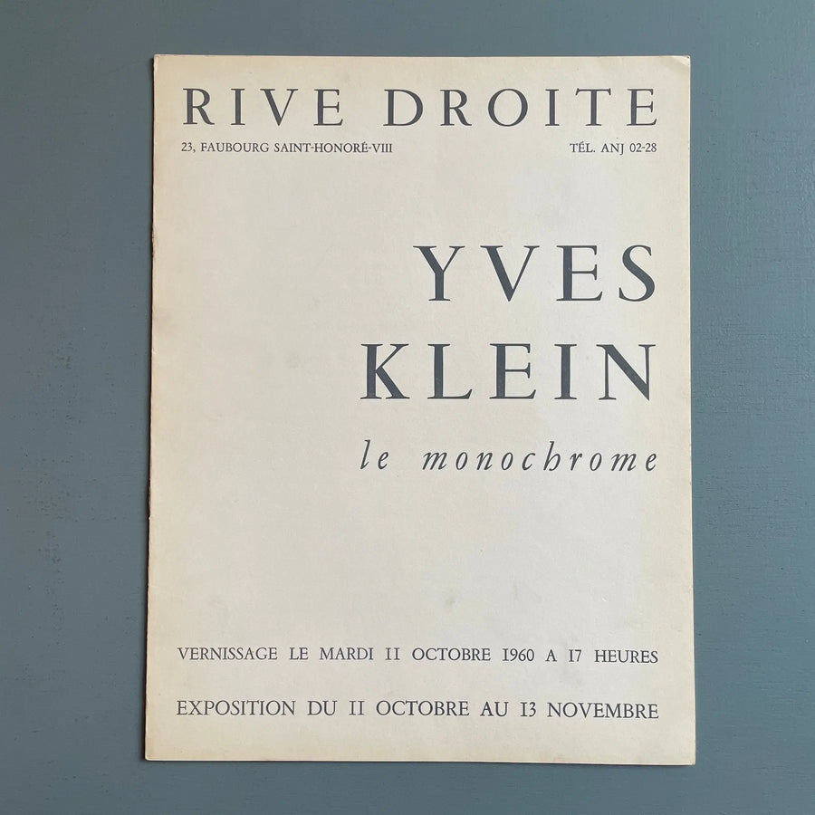 Yves Klein - Le Monochrome - Rive Droite 1960 - Saint-Martin Bookshop