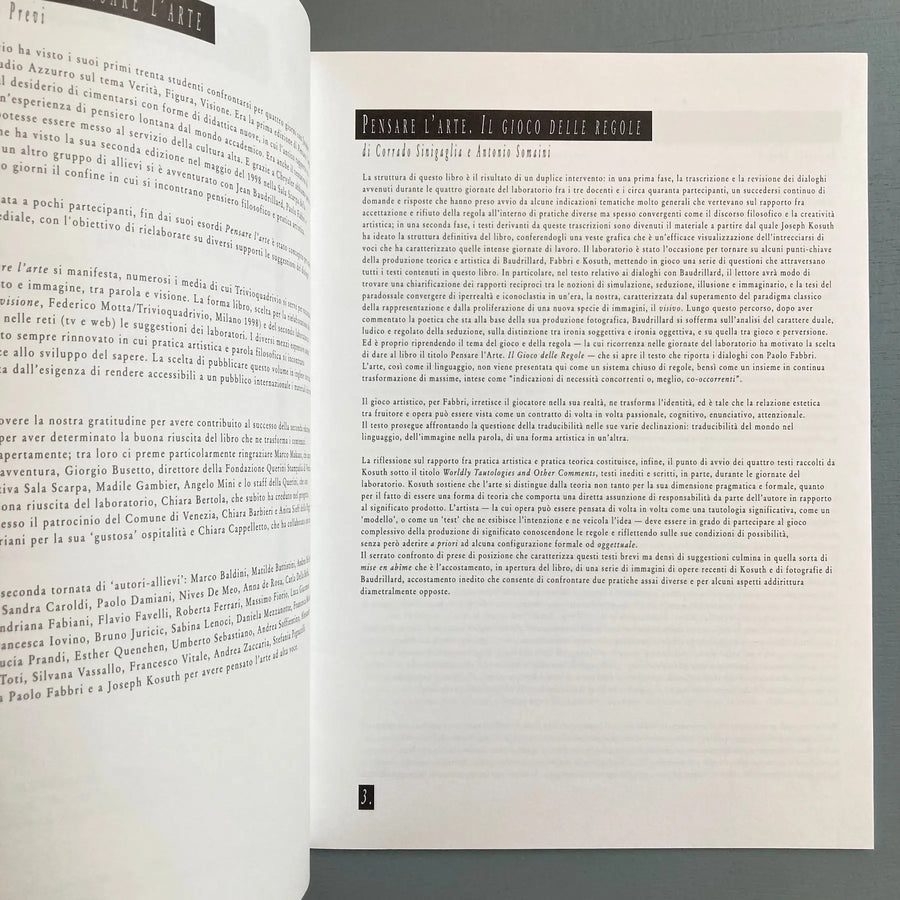 Jean Baudrillard, Paolo Fabbri, Joseph Kosuth - Thinking Art. The Game of Rules - Trivioquadrivio / a+mbookstore 2000 - Saint-Martin Bookshop