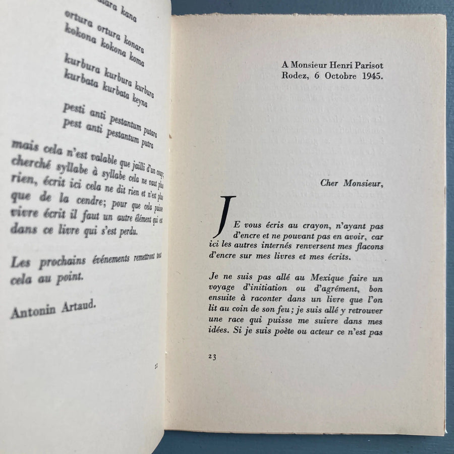 Antonin Artaud - Lettres de Rodez - GLM 1946 Saint-Martin Bookshop
