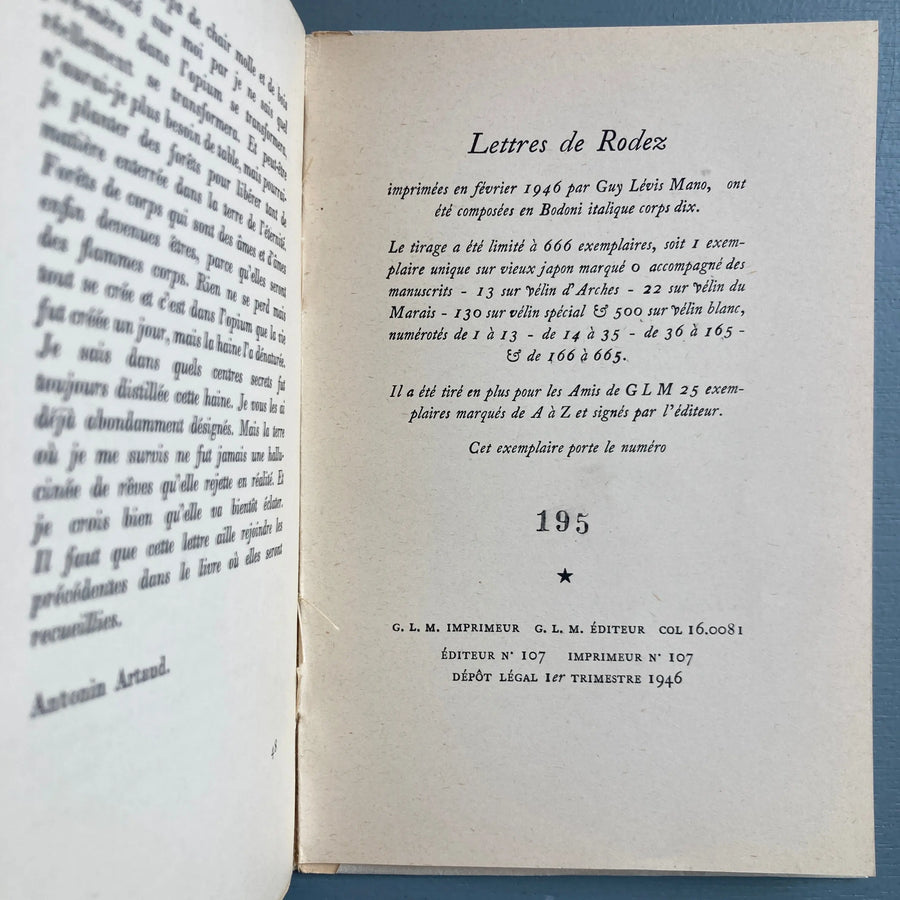 Antonin Artaud - Lettres de Rodez - GLM 1946 Saint-Martin Bookshop